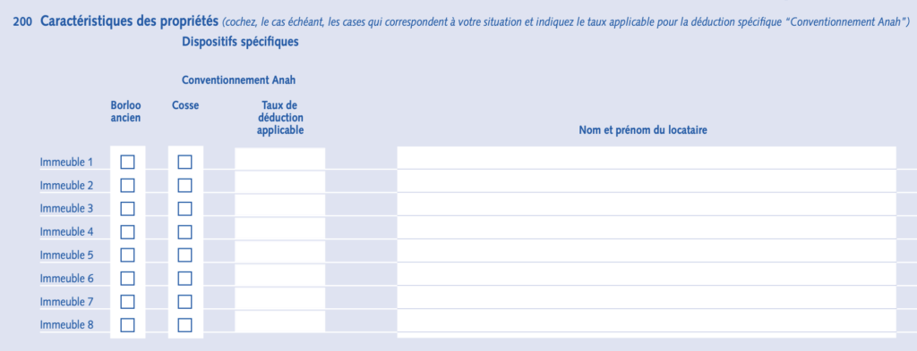 Aide à la déclaration 2044 - case 200 liste des biens