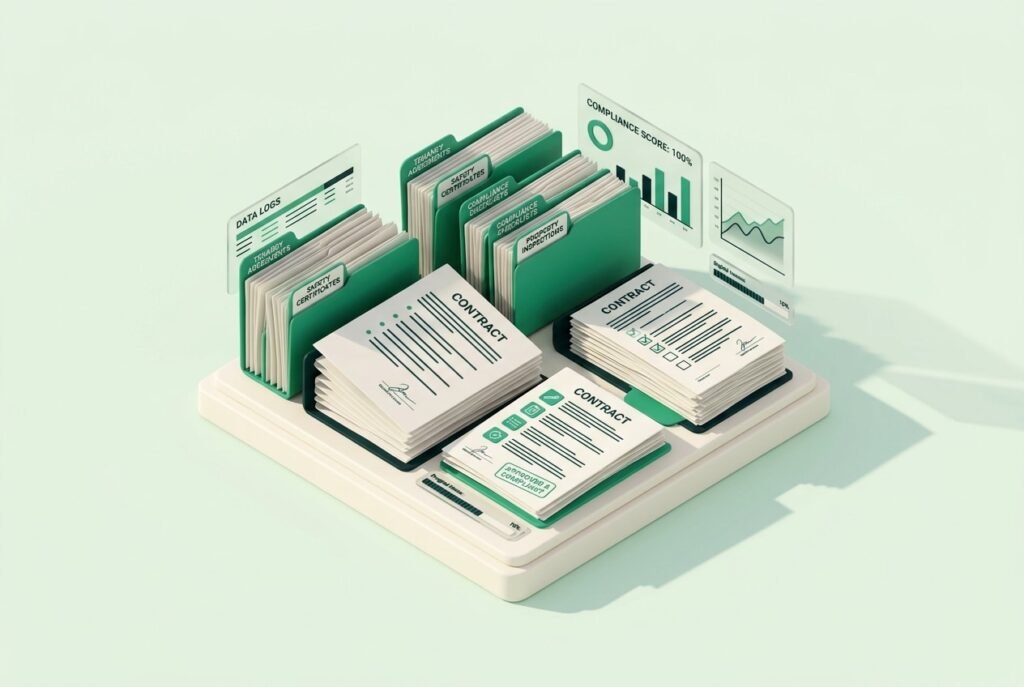 Illustration isométrique de la déclaration des locataires dans le service fiscal Gérer mes biens immobiliers