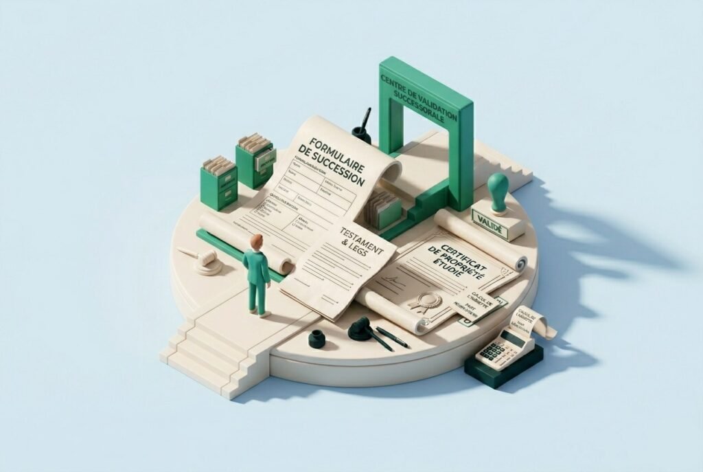 Illustration isométrique d’un guide pour remplir une déclaration de succession