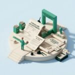 Illustration isométrique d’un guide pour remplir une déclaration de succession