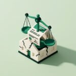 Balance de justice et maison miniature pour illustrer la rescision pour lésion