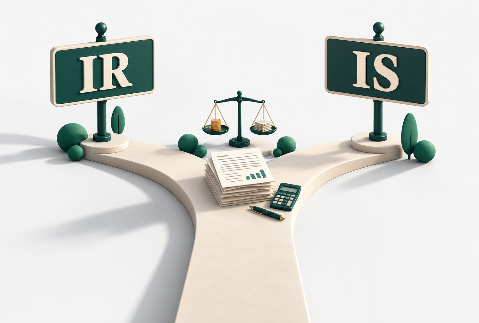 Deux voies fiscales IR et IS autour d’un dossier de calcul.