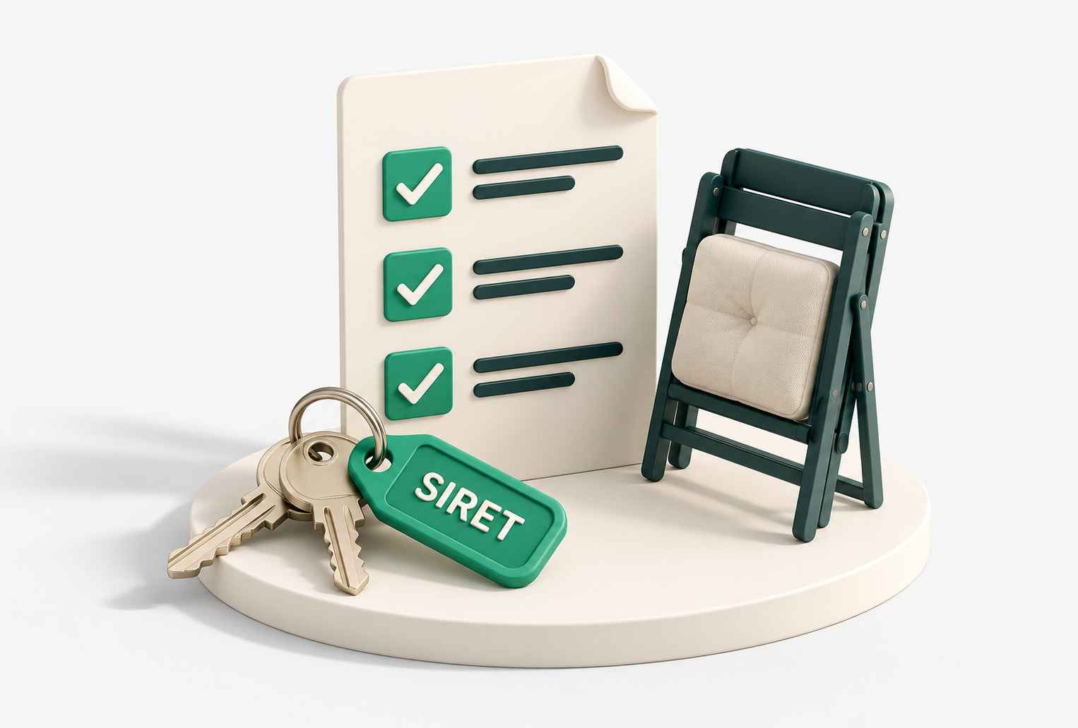 Checklist de démarrage d’une location meublée avec clés, mobilier et repère SIRET.
