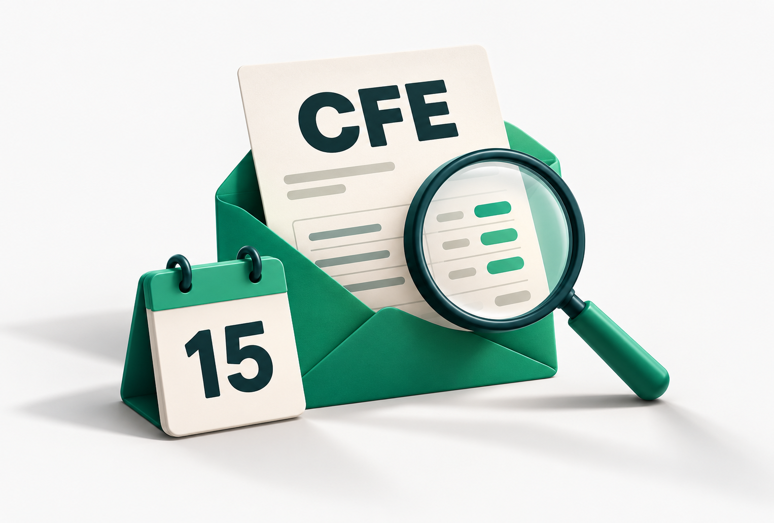 Avis de CFE examiné à la loupe, avec une enveloppe et un calendrier de paiement.